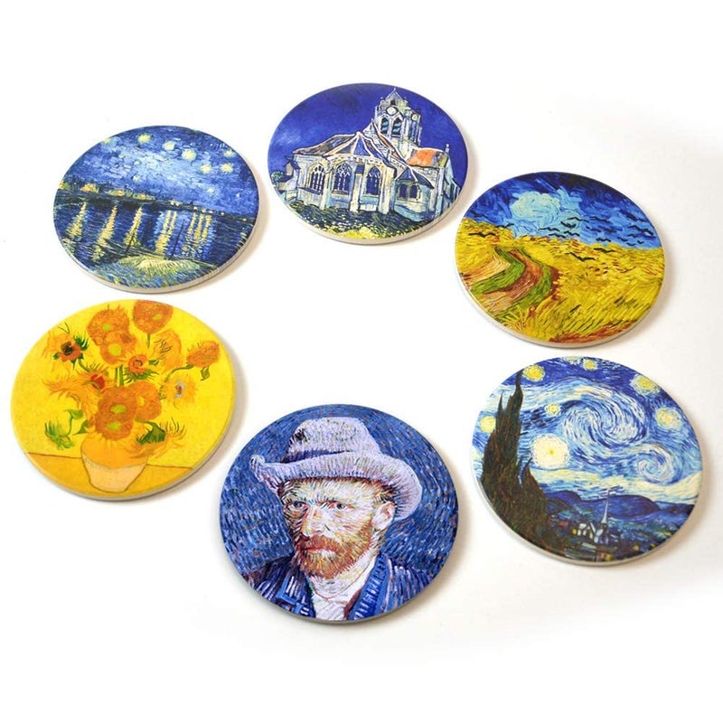 WOW DING Coasters for Drinks Ceramic Van Gogh Art Coasters Set - Use 6 Famous Van Gogh Paintings, Unique Housewarming Gifts for New Home Decorative by WOWDING - Image 4