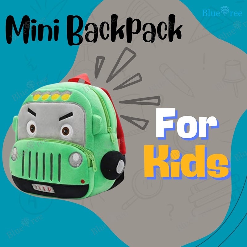 Blue Tree Cute Boy's and Girl's Plush Kids Bag Full Embroidery Designs Mini Travel Backpack (Jeep) - Image 1