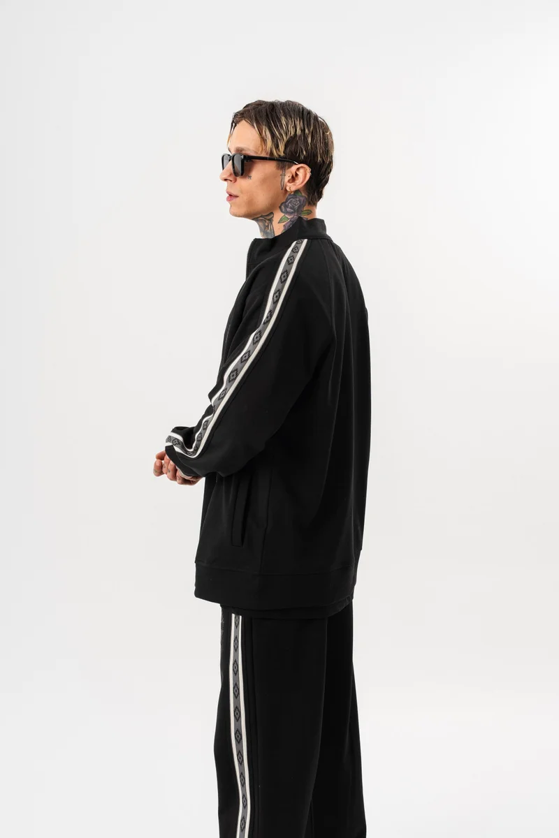 RESPIRE Men's Striped Stand Collar Doubleface Zip Oversize Sweatshirt Black