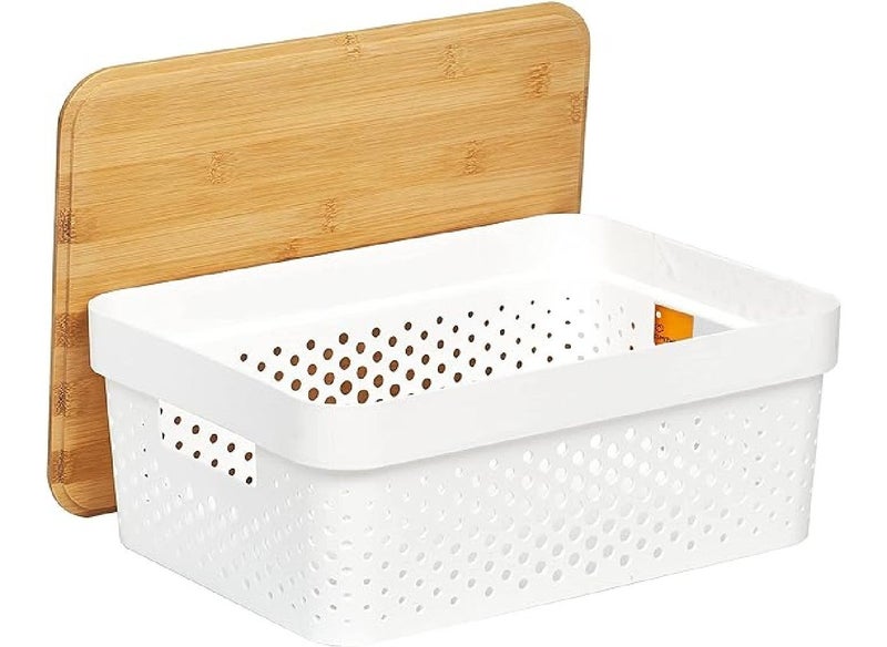Homesmiths 10L Infinity Storage Container with Bamboo Lid - Large Ventilated Plastic Storage Box with Wooden Top - Multipurpose Organizer for Kitchen Pantry, Clothes, Toys, Laundry, Stackable Basket - Image 2