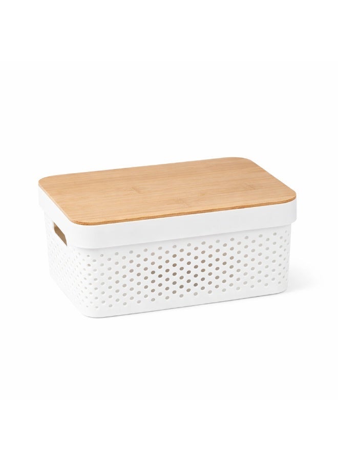 Homesmiths 10L Infinity Storage Container with Bamboo Lid - Large Ventilated Plastic Storage Box with Wooden Top - Multipurpose Organizer for Kitchen Pantry, Clothes, Toys, Laundry, Stackable Basket - Image 1