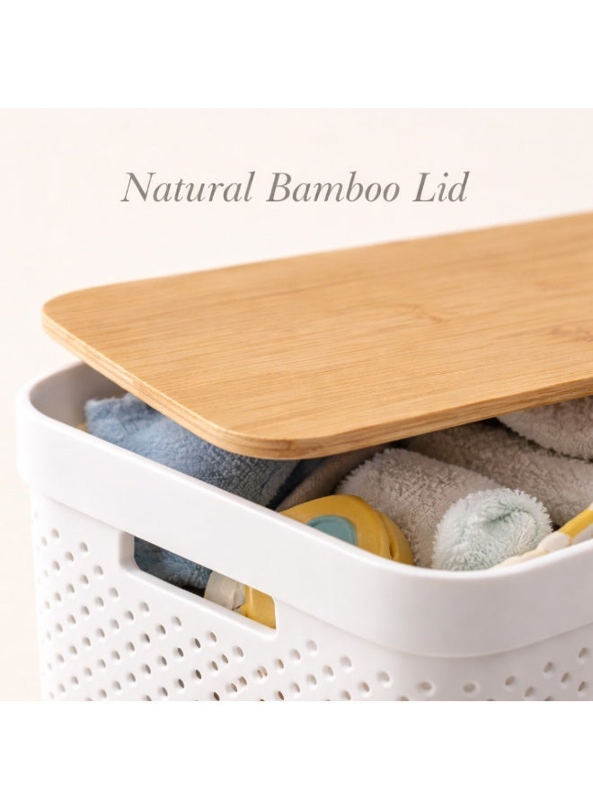 Homesmiths 10L Infinity Storage Container with Bamboo Lid - Large Ventilated Plastic Storage Box with Wooden Top - Multipurpose Organizer for Kitchen Pantry, Clothes, Toys, Laundry, Stackable Basket - Image 4