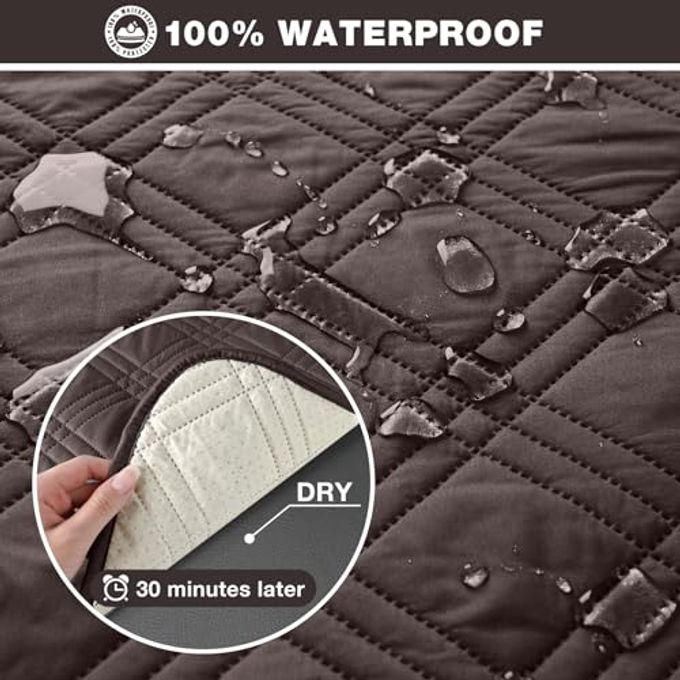 TAOCOCO 100% Waterproof Loveseat Recliner Cover, Non Slip Split Loveseat Covers for Reclining Sofa with Elastic Straps, Washable Recliner Chair/Furniture Protector for Pets(2 Seater, Chocolate) - Image 3