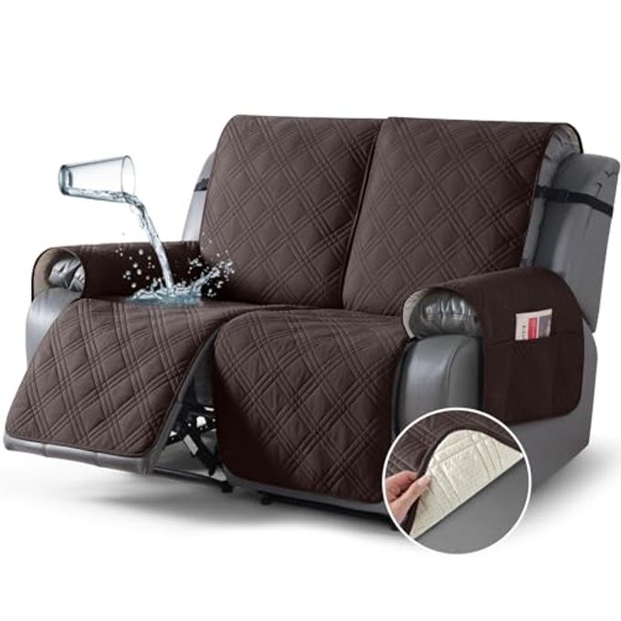 TAOCOCO 100% Waterproof Loveseat Recliner Cover, Non Slip Split Loveseat Covers for Reclining Sofa with Elastic Straps, Washable Recliner Chair/Furniture Protector for Pets(2 Seater, Chocolate) - Image 4