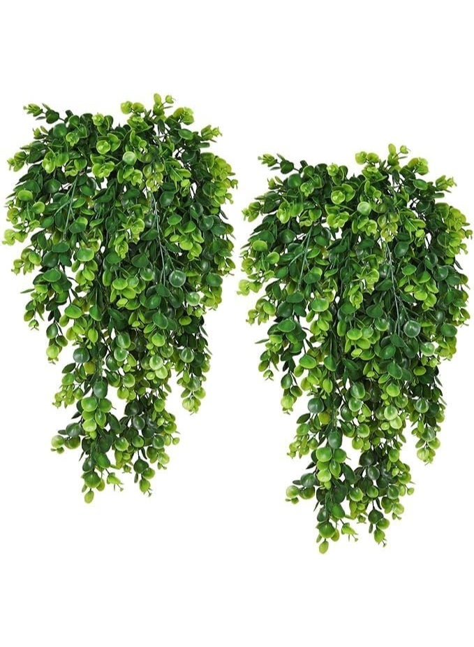 2 Pack Artificial Plants Artificial Hanging Plants Faux Eucalyptus Leaf Greenery Fake Hanging Eucalyptus Plant for Wall House Room Patio Indoor Outdoor Home Shelf Office Decor - Image 1