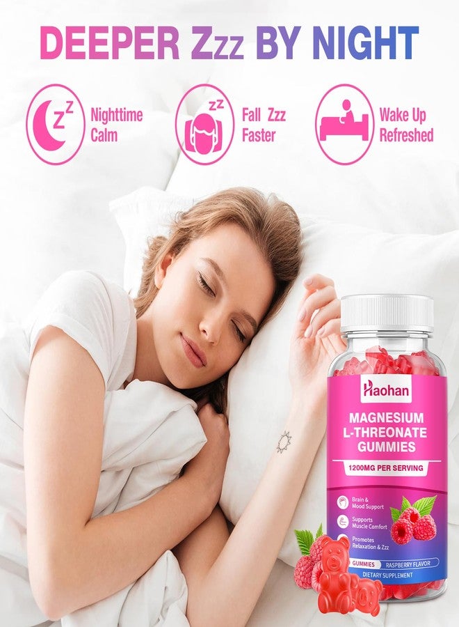 HAOHAN Magnesium L-Threonate 1200mg Gummies to Support Focus & Muscles, Sugar-Free Raspberry Flavor, 60 Count for Adults & Kids - Image 4