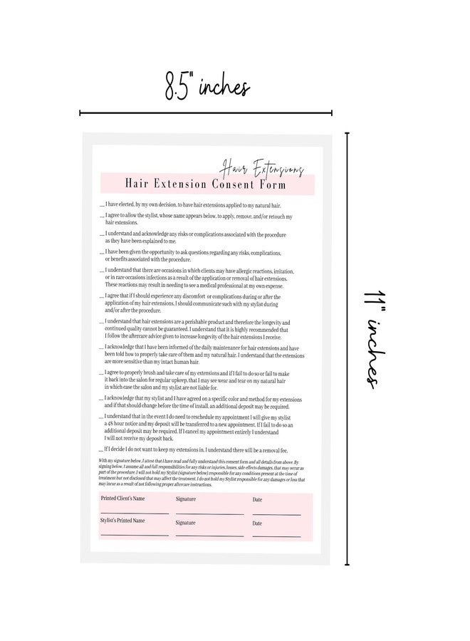 Lashicorn Hair Extensions Consultation, Consent, and Aftercare Form | 75 Pack | 8.5 x 11" A1 Forms | Client Forms Bundle | Hair Extension Supplies | White and Pink Design - Image 2