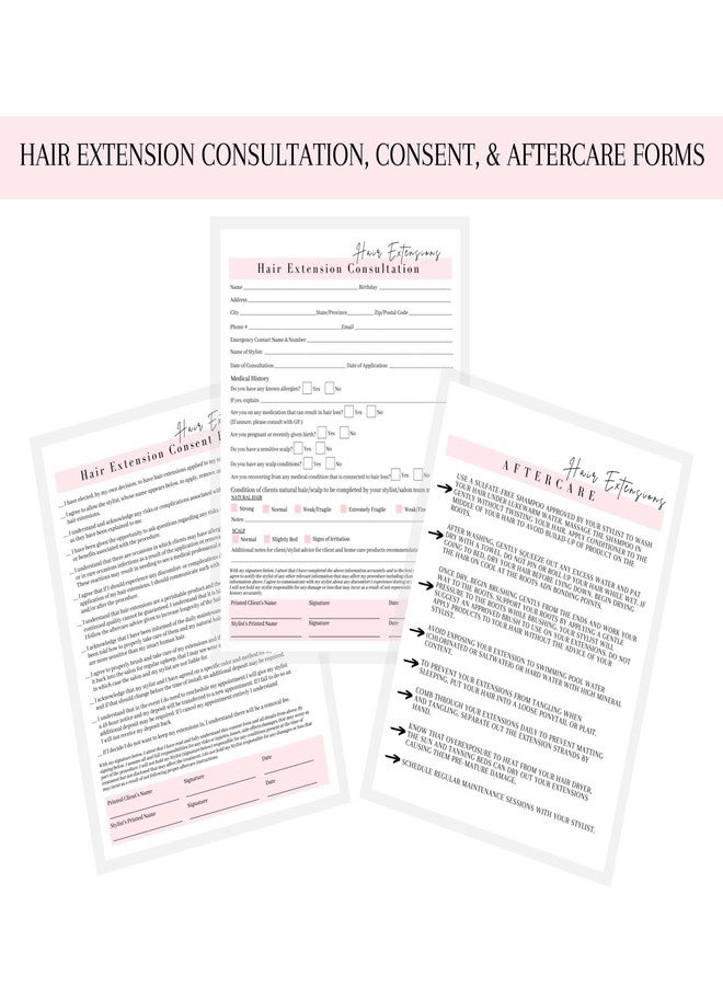 Lashicorn Hair Extensions Consultation, Consent, and Aftercare Form | 75 Pack | 8.5 x 11" A1 Forms | Client Forms Bundle | Hair Extension Supplies | White and Pink Design - Image 1