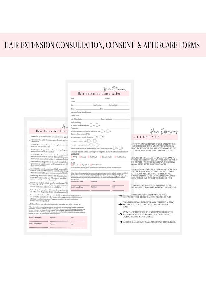 Lashicorn Hair Extensions Consultation, Consent, and Aftercare Form | 75 Pack | 8.5 x 11" A1 Forms | Client Forms Bundle | Hair Extension Supplies | White and Pink Design - Image 4