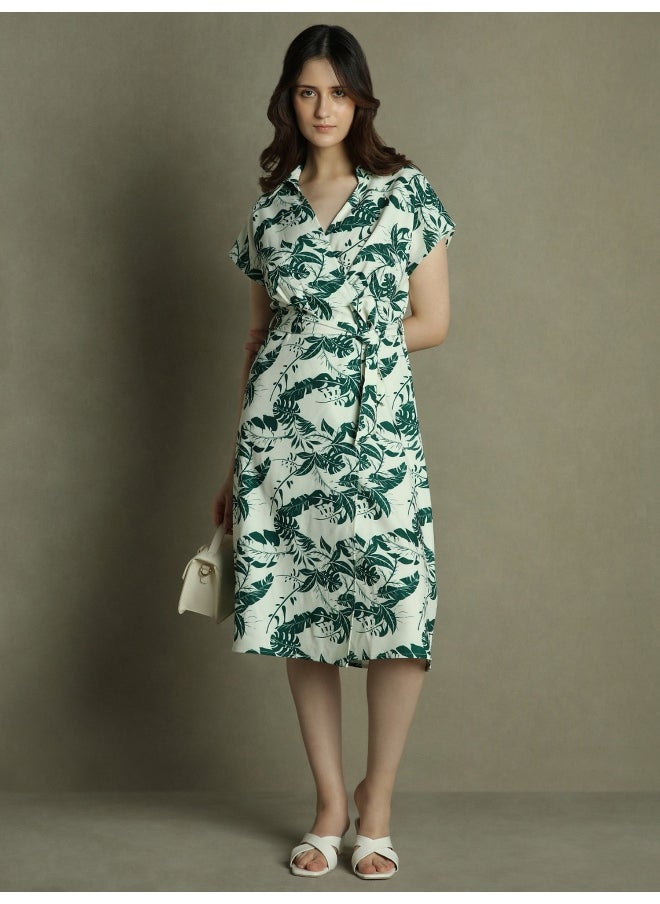 Dennis Lingo Green Dress for Women - Regular Fit, Poly Moss  - Image 1