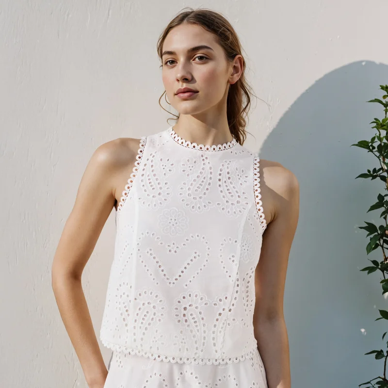 2Xtremz 2Xtremz Schiffli Embroidered Sleeveless Top