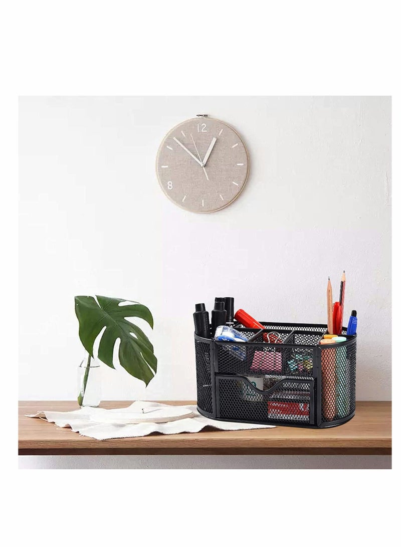 SYOSI Desk Organizer with Drawer, Desktop Organizer and Accessories with 9 Compartments for Pen Pencil Organizer Holder, Black - Image 2