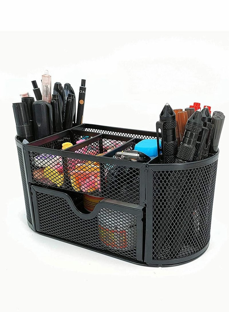 SYOSI Desk Organizer with Drawer, Desktop Organizer and Accessories with 9 Compartments for Pen Pencil Organizer Holder, Black - Image 1