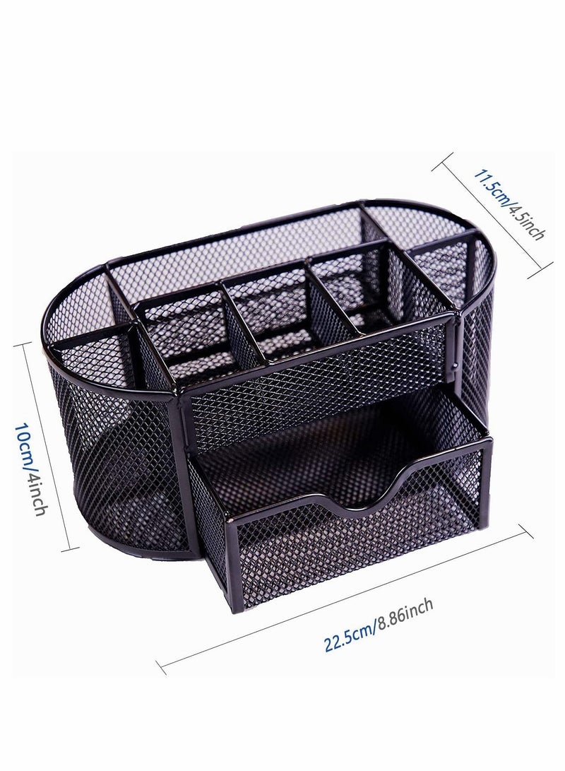 SYOSI Desk Organizer with Drawer, Desktop Organizer and Accessories with 9 Compartments for Pen Pencil Organizer Holder, Black - Image 4