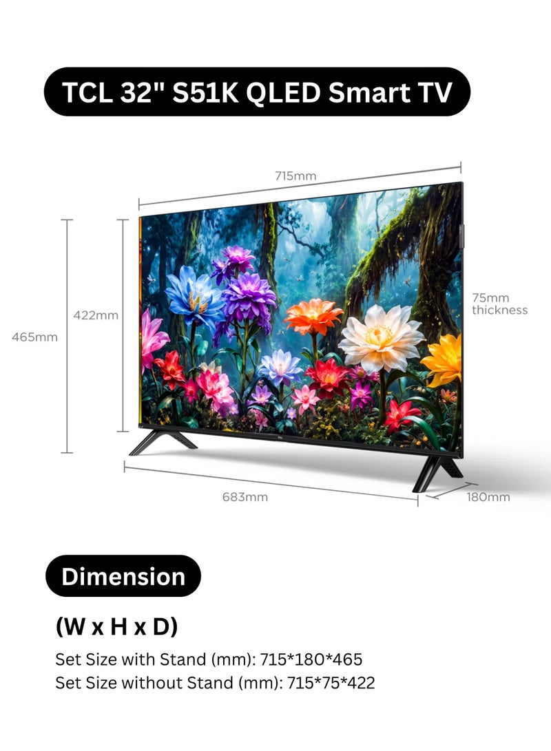 TCL 32-Inch S51K 2K QLED Smart TV (2026 International Version) - 32S51K Google TV | Vivid Color | HDR10 | Dolby Audio | Google Cast | Multiple Viewing Modes | Kids Profile | Metallic Bezel-Less Slim Design | 32S51K Black - Image 2
