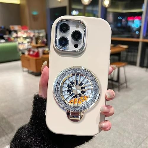 KC Back Cover for OnePlus 15 - Electroplated Chrome Metal Ring Soft Silicone Round Silver Spinning Wheel Kickstand Holder Camera Protection Shockproof Bumper Case (White) - Image 3