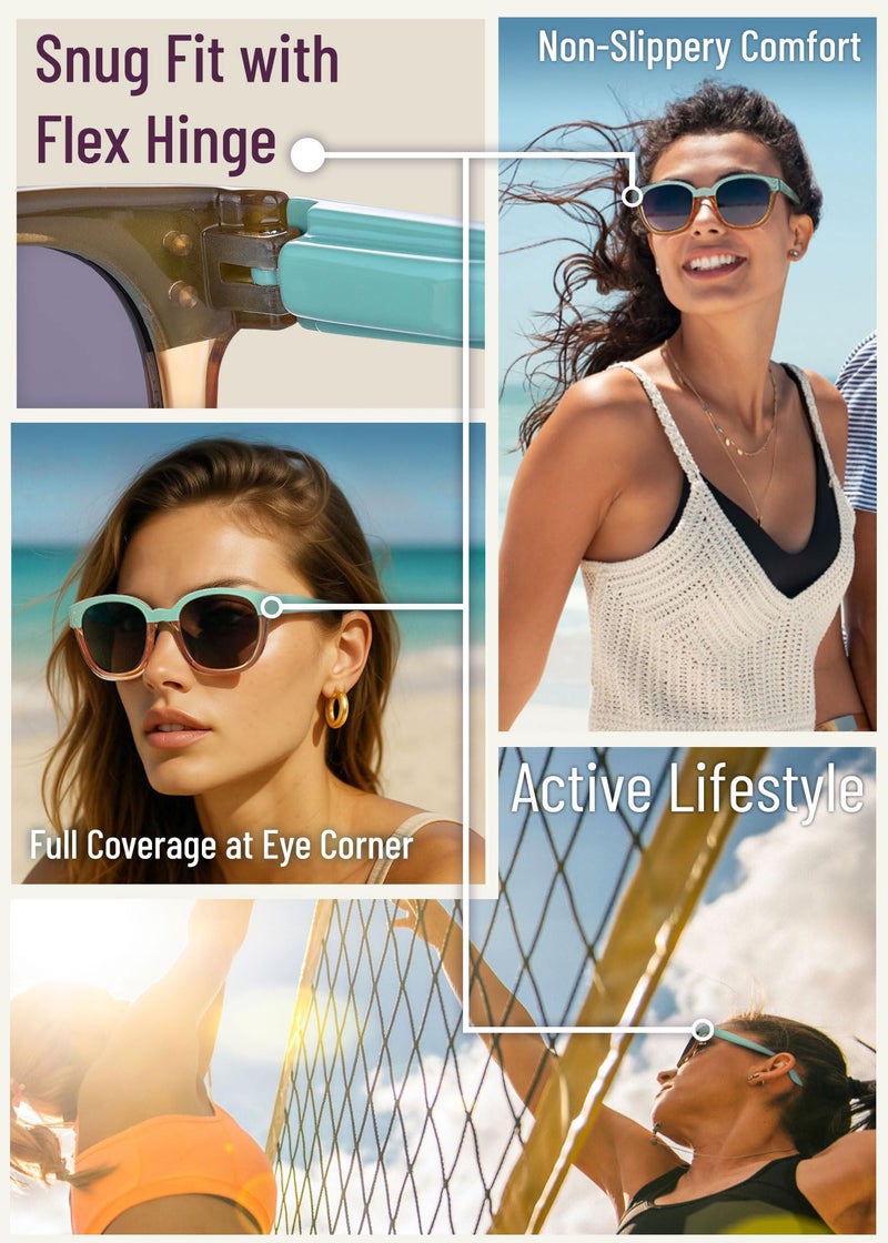 Leafael Polarized Sunglasses Women's Trendy Two Tone Retro Design, 100% UV Protection, Teal Green Square, Lifestyle & Active - Image 2