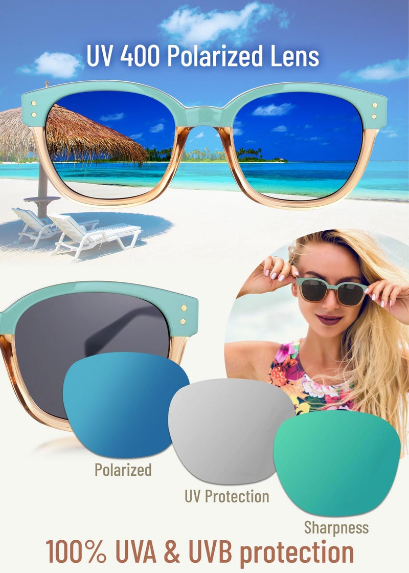 Leafael Polarized Sunglasses Women's Trendy Two Tone Retro Design, 100% UV Protection, Teal Green Square, Lifestyle & Active - Image 3