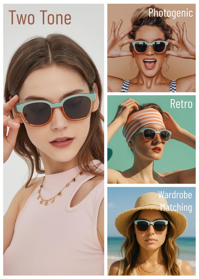 Leafael Polarized Sunglasses Women's Trendy Two Tone Retro Design, 100% UV Protection, Teal Green Square, Lifestyle & Active - Image 4