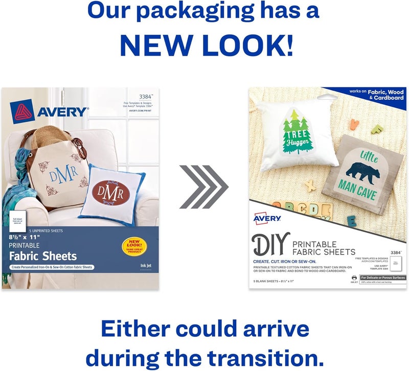 AVERY Printable Fabric Sheets, 8.5" x 11", Inkjet Printer, 5 Iron On Transfer Sheets (3384) - Image 2