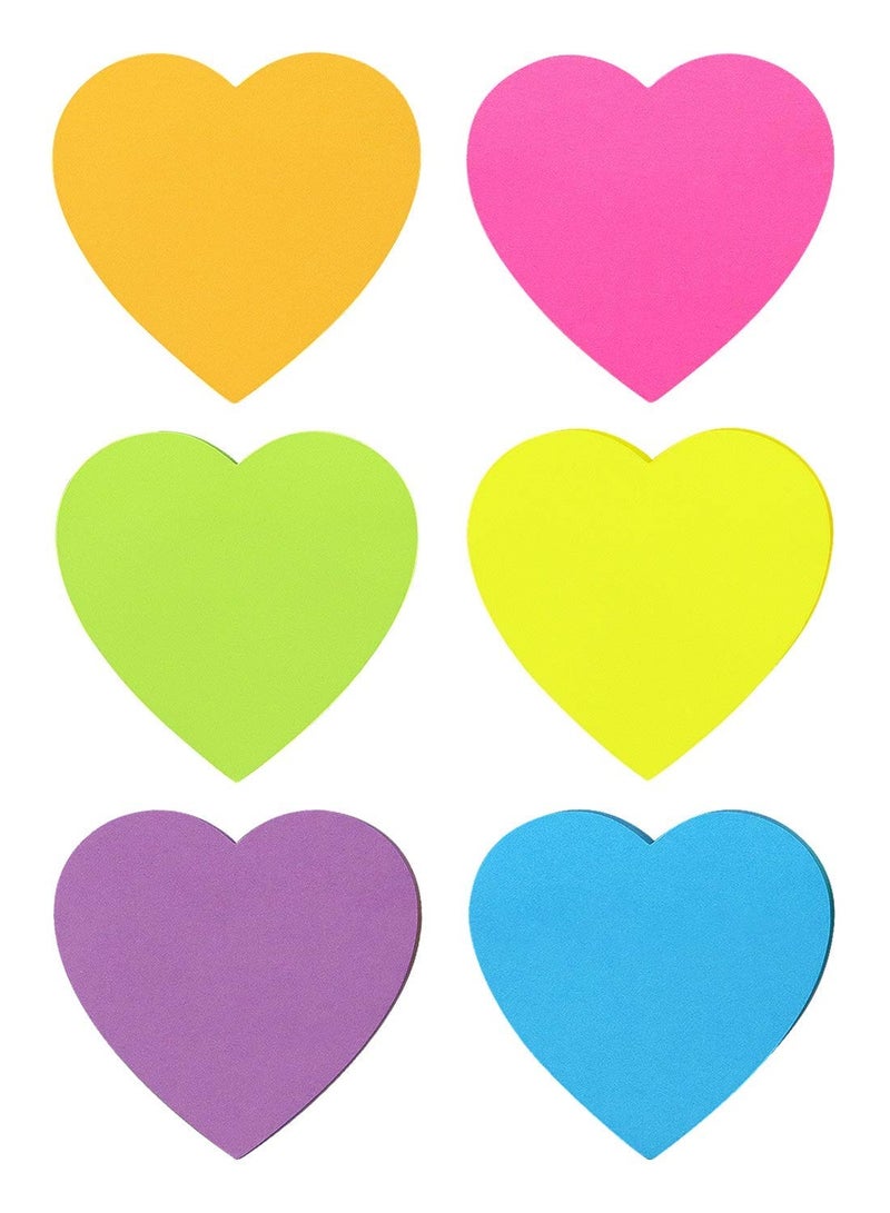 Generic Heart Shape Sticky Notes 6 Color Bright Colorful Sticky Pad 30 Sheets/Pad Self-Sticky Note Pads  - Image 2