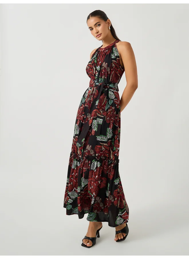 ستايلي Styli All Over Print Halter Neck A-Line Maxi Dress