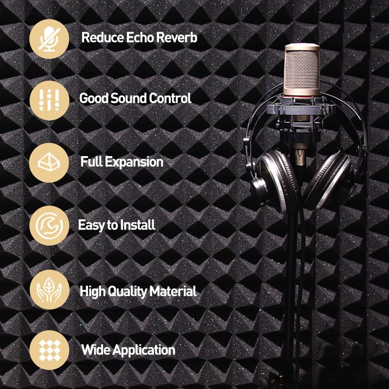 AUSLET 36 Pack AUSLET Acoustic Panels 12 x 12 x 2 Inches, Pyramid Sound Proof Foam Panels for Wall, High Density Black Acoustic Foam Panels,Soundproof Wall Panels - Image 5