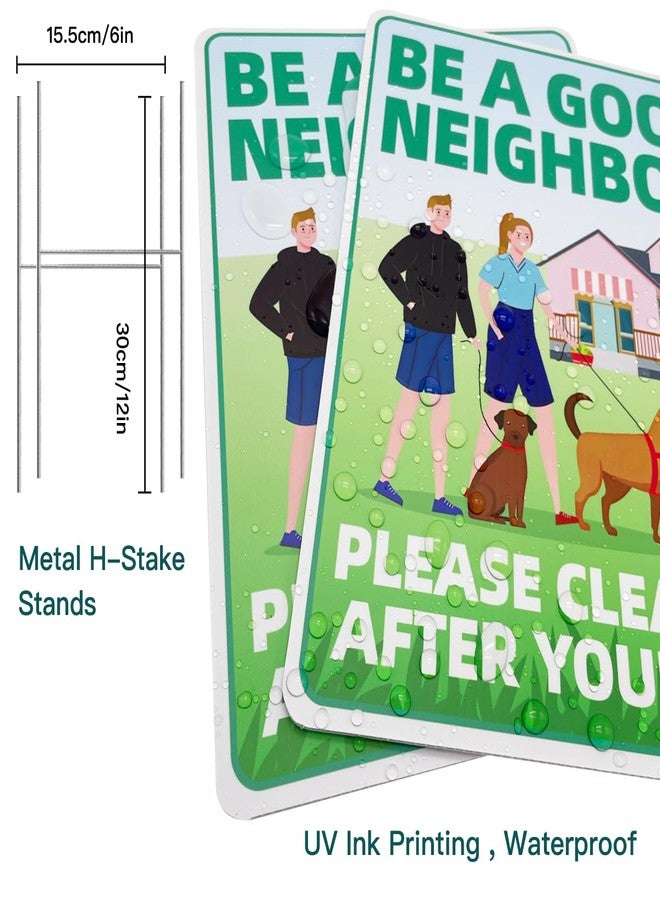 Philoch Clean Up After Your Dog Signs, 2 Pack 12"x9" with Metal H-Stakes Be a Good Neighbor No Pooping Dog Signs For Yard Double Sided Pick Up After Your Dog Signs - Image 4