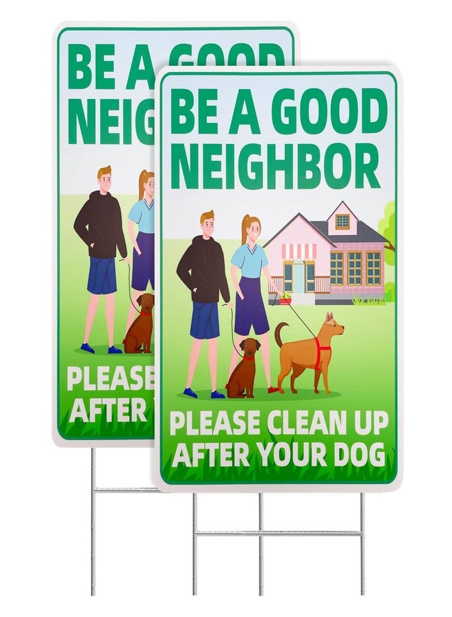 Philoch Clean Up After Your Dog Signs, 2 Pack 12"x9" with Metal H-Stakes Be a Good Neighbor No Pooping Dog Signs For Yard Double Sided Pick Up After Your Dog Signs - Image 1