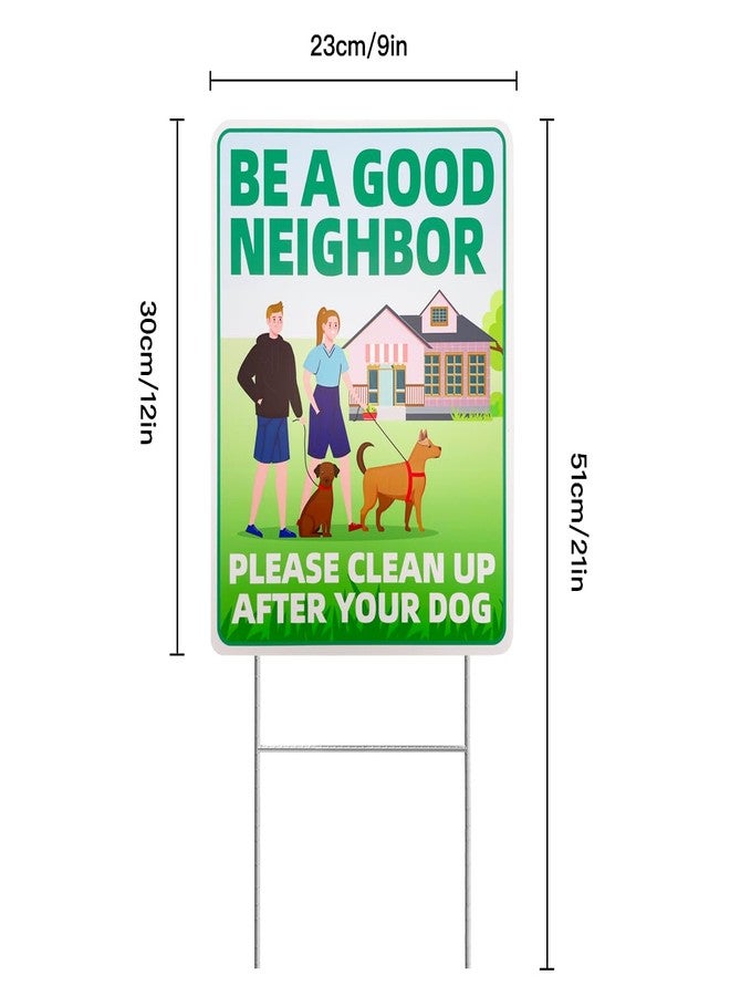 Philoch Clean Up After Your Dog Signs, 2 Pack 12"x9" with Metal H-Stakes Be a Good Neighbor No Pooping Dog Signs For Yard Double Sided Pick Up After Your Dog Signs - Image 2
