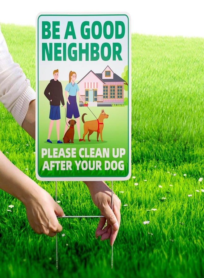 Philoch Clean Up After Your Dog Signs, 2 Pack 12"x9" with Metal H-Stakes Be a Good Neighbor No Pooping Dog Signs For Yard Double Sided Pick Up After Your Dog Signs - Image 5