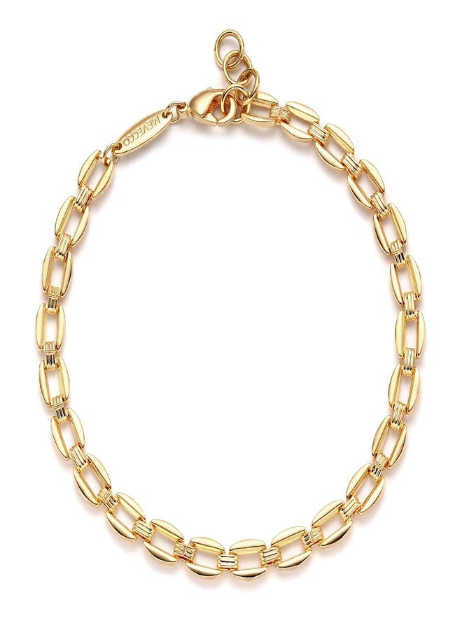 MEVECCO Gold Bold Chunky Chain Bracelets,14K Gold Plated Handmade Cute Emboss Spiral Figaro Link Chain CZ Cut Dainty Bracelet for Women - Image 1