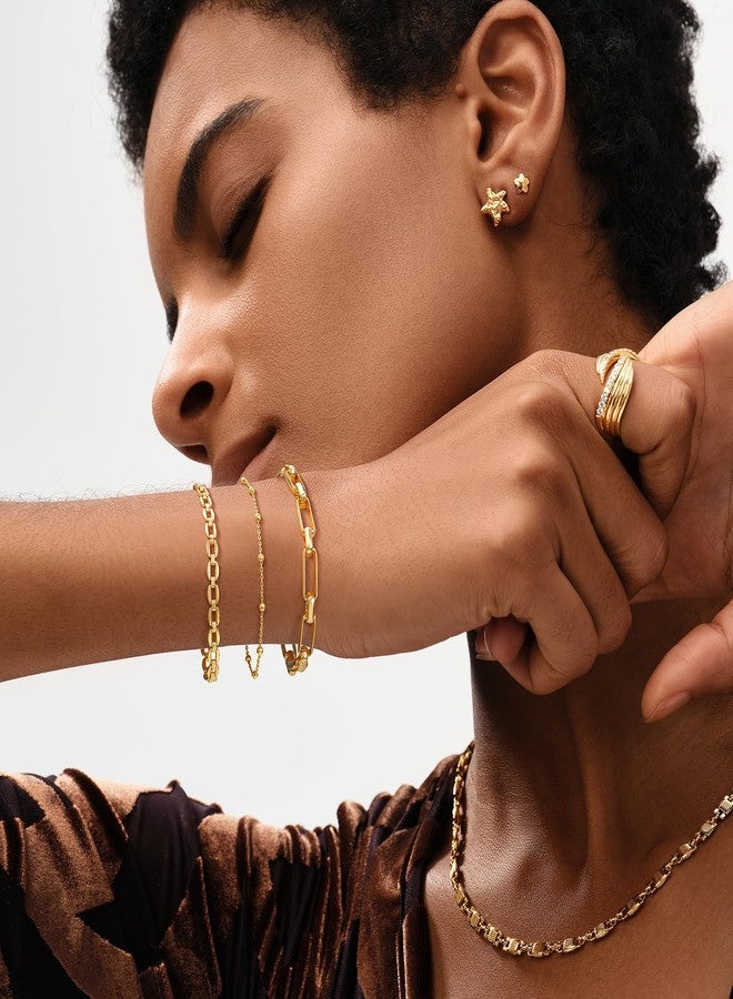 MEVECCO Gold Bold Chunky Chain Bracelets,14K Gold Plated Handmade Cute Emboss Spiral Figaro Link Chain CZ Cut Dainty Bracelet for Women - Image 3