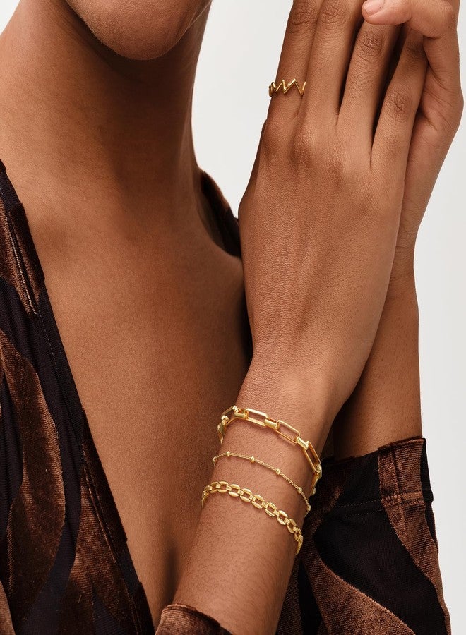 MEVECCO Gold Bold Chunky Chain Bracelets,14K Gold Plated Handmade Cute Emboss Spiral Figaro Link Chain CZ Cut Dainty Bracelet for Women - Image 2