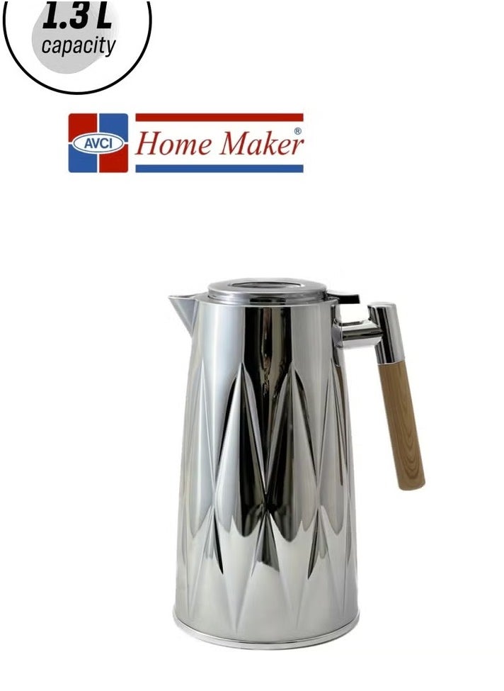 Homemaker Premium 1.3L Silver Tea & Coffee Flask – Hot & Cold Retention, Elegant Design, Made in Turkey, Hand Wash  - Image 1