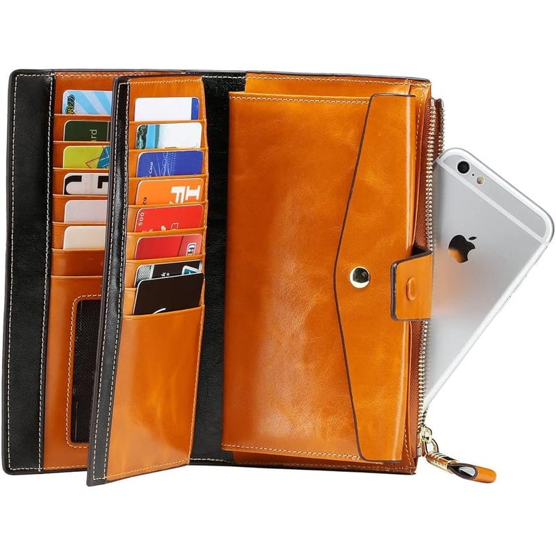 ITSLIFE Women's RFID Blocking Large Capacity Luxury Wax Genuine Leather Clutch Wallet Card Holder Organizer Ladies Purse - Image 4