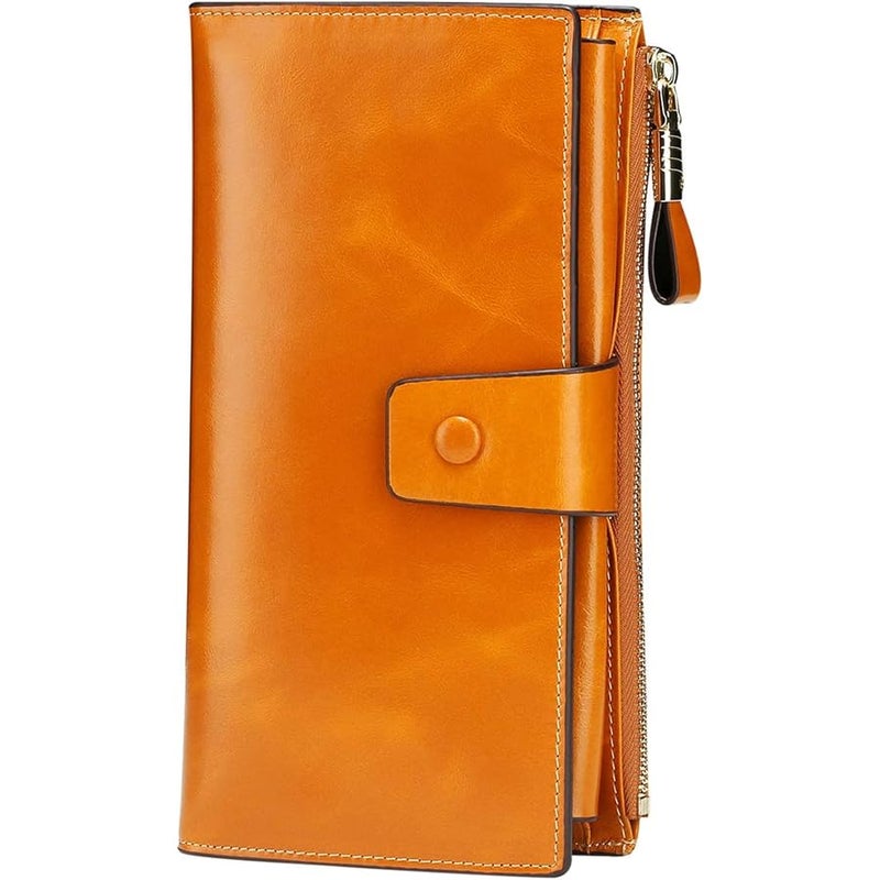 ITSLIFE Women's RFID Blocking Large Capacity Luxury Wax Genuine Leather Clutch Wallet Card Holder Organizer Ladies Purse - Image 1