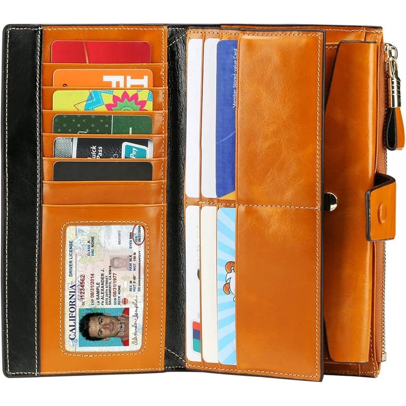 ITSLIFE Women's RFID Blocking Large Capacity Luxury Wax Genuine Leather Clutch Wallet Card Holder Organizer Ladies Purse - Image 2