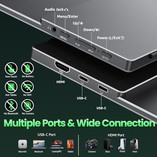 cocopar Portable Monitor IPS Travel Monitor with USB-C HDMI Portable Screen for Laptop MacBook Surface PC PS4/5 External Display with Kickstand, VESA Mountable, 15.6 Inch - Image 5