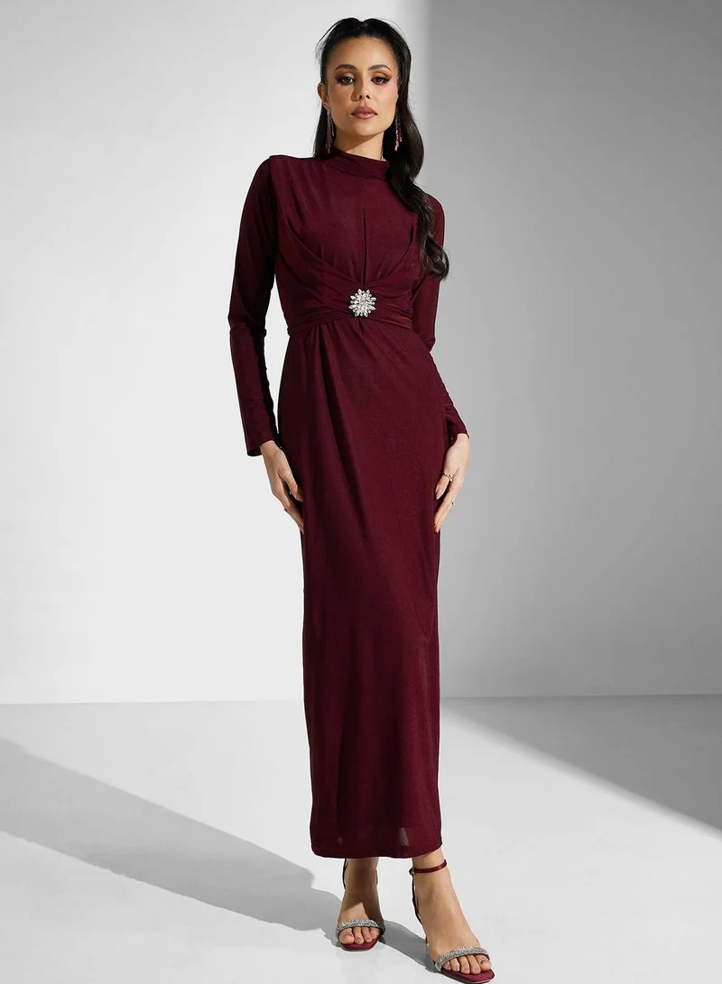 Golden Apple Burgundy Evening Dress