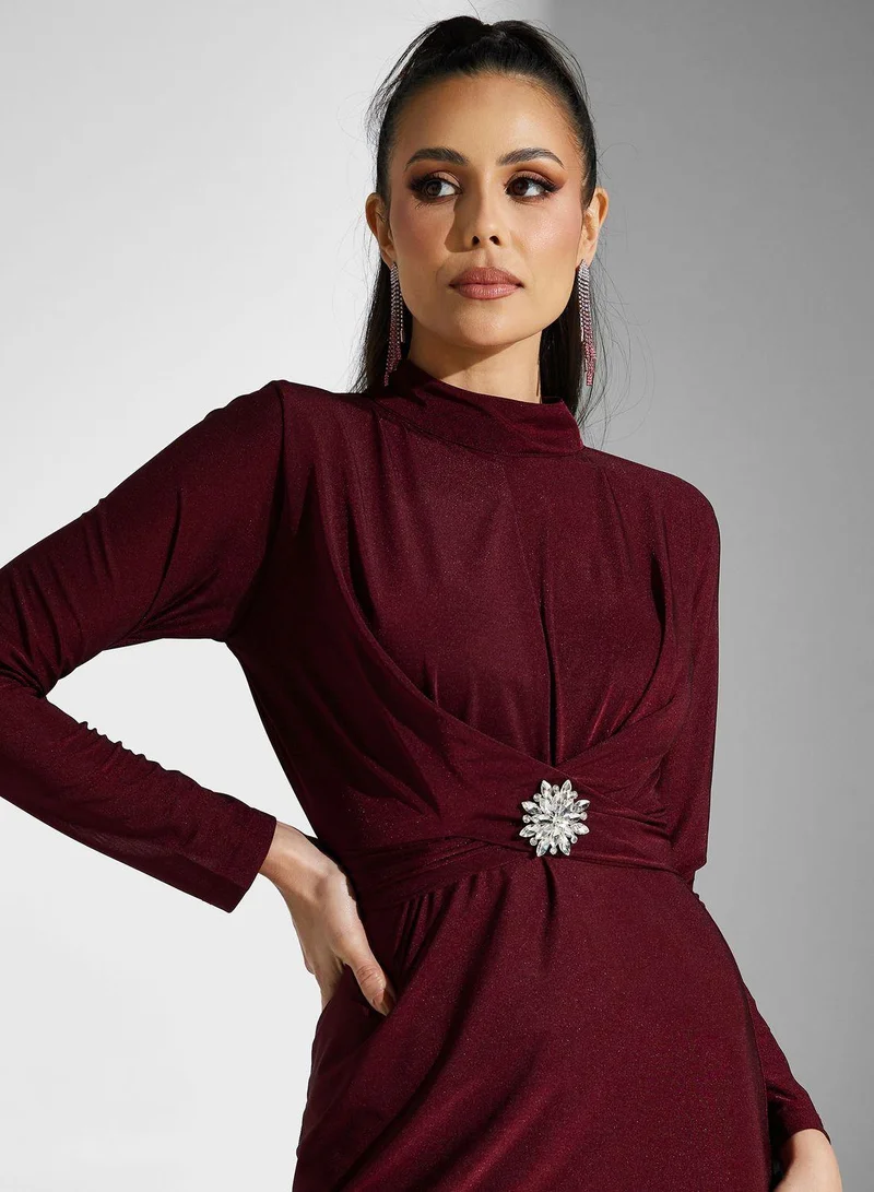 Golden Apple Burgundy Evening Dress