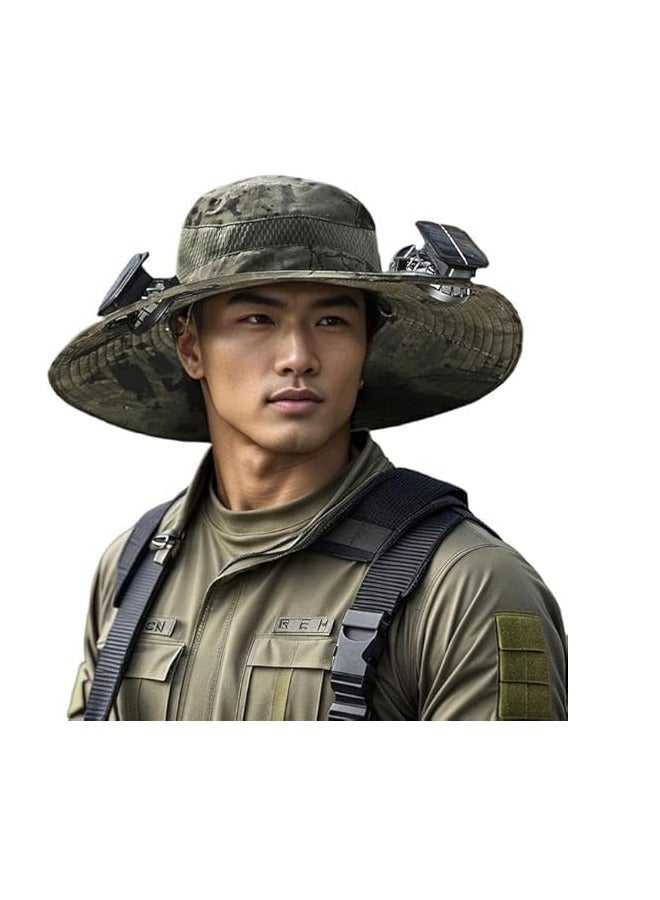 PADOM Padom Outdoor Wide Brim Sun Hat with 2 Solar Fan，Solar Fan Hat Sun Bucket Hat for Men Women， Outdoor Hiking Cap UPF 50+， Bucket Fishing & Beach Hat with Fan Built in - Image 1