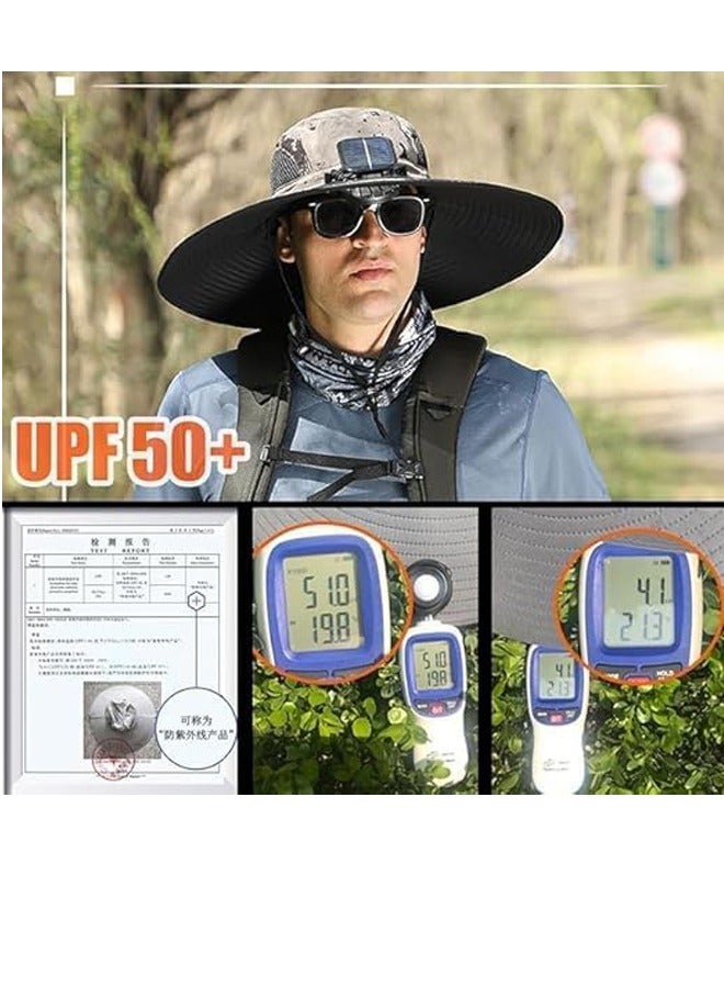 PADOM Padom Outdoor Wide Brim Sun Hat with 2 Solar Fan，Solar Fan Hat Sun Bucket Hat for Men Women， Outdoor Hiking Cap UPF 50+， Bucket Fishing & Beach Hat with Fan Built in - Image 2