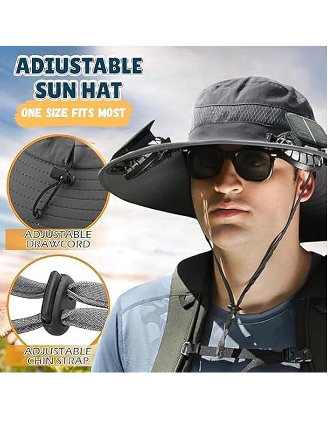 PADOM Padom Outdoor Wide Brim Sun Hat with 2 Solar Fan，Solar Fan Hat Sun Bucket Hat for Men Women， Outdoor Hiking Cap UPF 50+， Bucket Fishing & Beach Hat with Fan Built in - Image 3