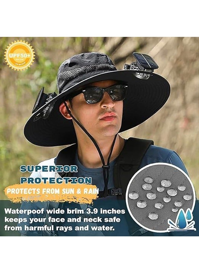 PADOM Padom Outdoor Wide Brim Sun Hat with 2 Solar Fan，Solar Fan Hat Sun Bucket Hat for Men Women， Outdoor Hiking Cap UPF 50+， Bucket Fishing & Beach Hat with Fan Built in - Image 4