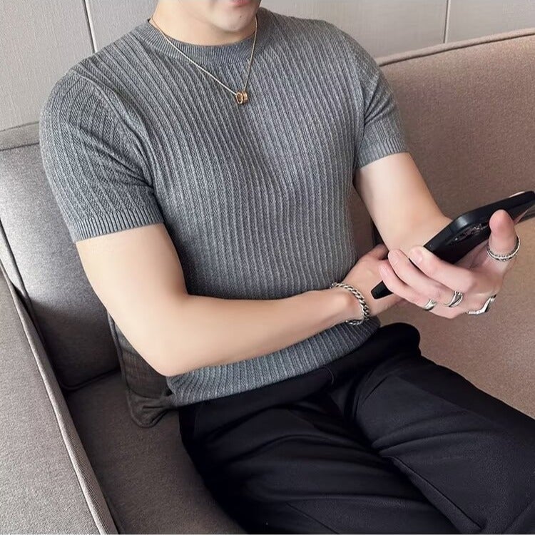 Summer Men'S Casual Short-Sleeved Simple Fashion Retro Round Neck Simple Pullover Slim Casual Short-Sleeved T-Shirt - Image 2