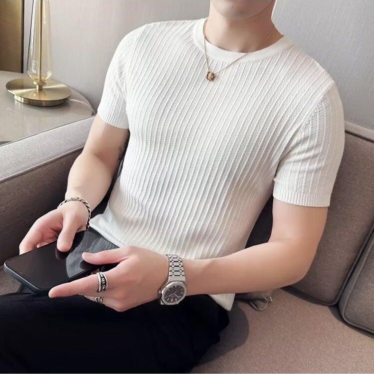 Summer Men'S Casual Short-Sleeved Simple Fashion Retro Round Neck Simple Pullover Slim Casual Short-Sleeved T-Shirt - Image 3