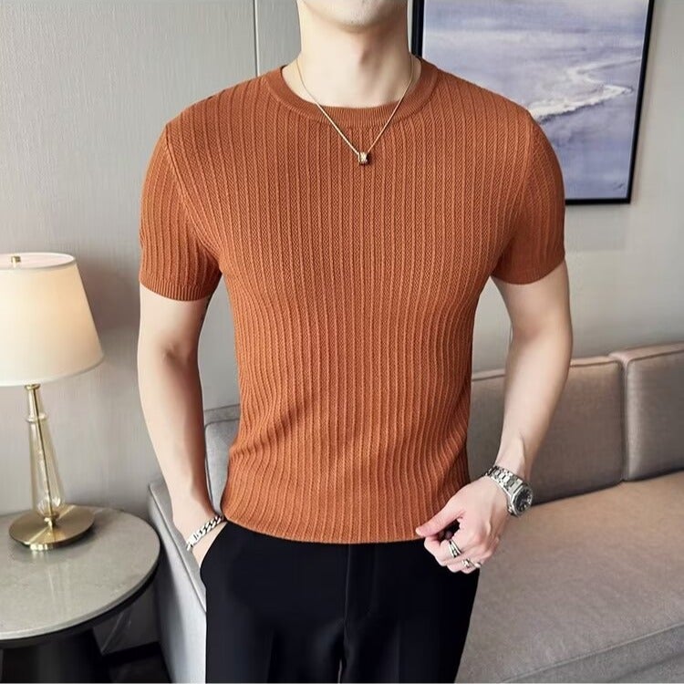 Summer Men'S Casual Short-Sleeved Simple Fashion Retro Round Neck Simple Pullover Slim Casual Short-Sleeved T-Shirt - Image 5