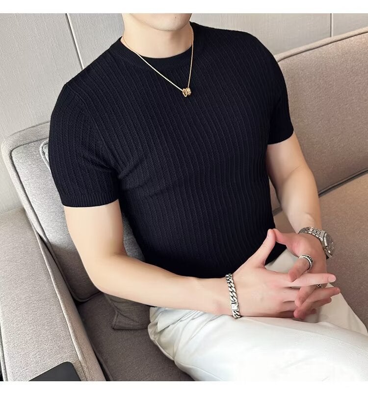 Summer Men'S Casual Short-Sleeved Simple Fashion Retro Round Neck Simple Pullover Slim Casual Short-Sleeved T-Shirt - Image 1