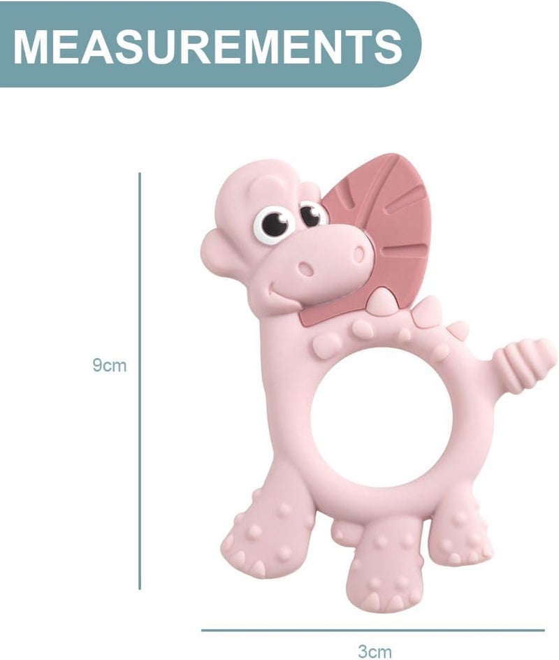 bibado Teething Toy : Dotty the Dinosaur™ Multi-Sensory Teether designed to strengthen and develop mouth muscles suitable for 3 Months and Above - Blush - Image 3